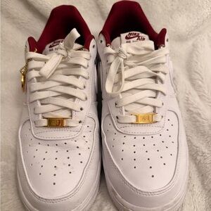 Nike White and Burgundy Air Force 1 Sneakers